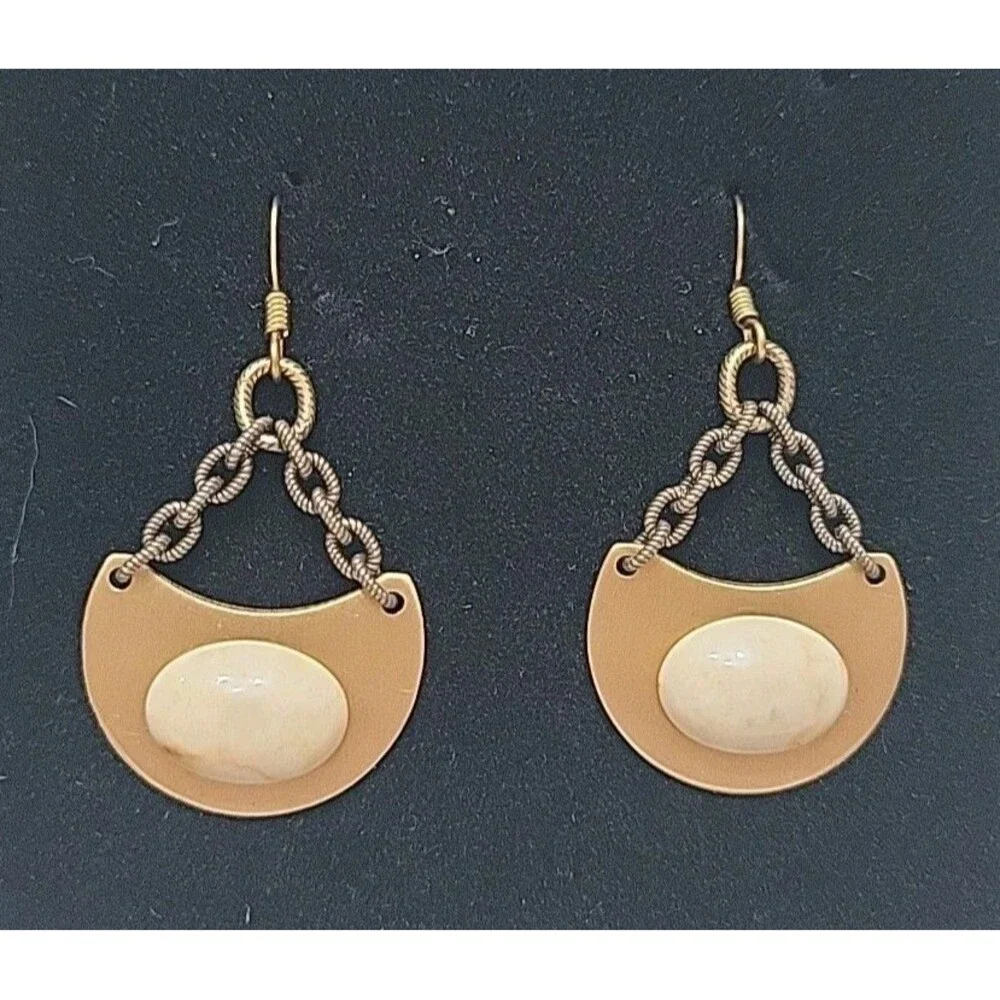 A Pair of Wendell August Forge Metal Earrings - Beige Orange Rust Glass Bead